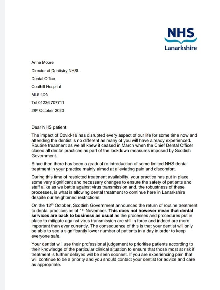 NHS Lanarkshire letter to patients LDC Lanarkshire